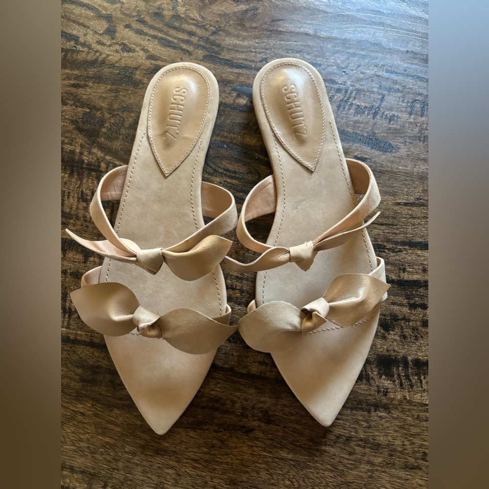 SCHUTZ Tan Bow Pointed-Toe Flats